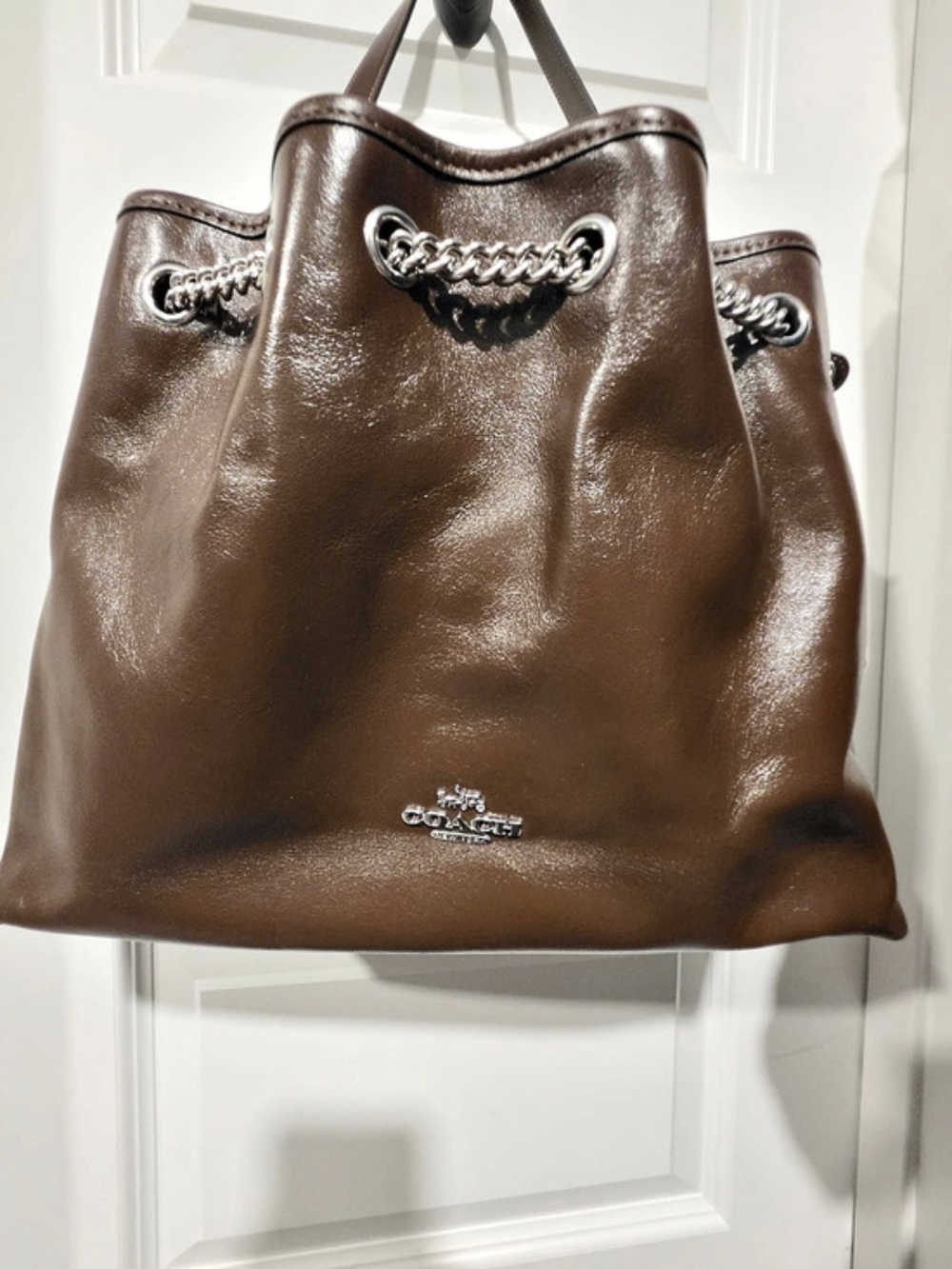 Coach Evelyn Shoulder Bag Brown Chain Bag